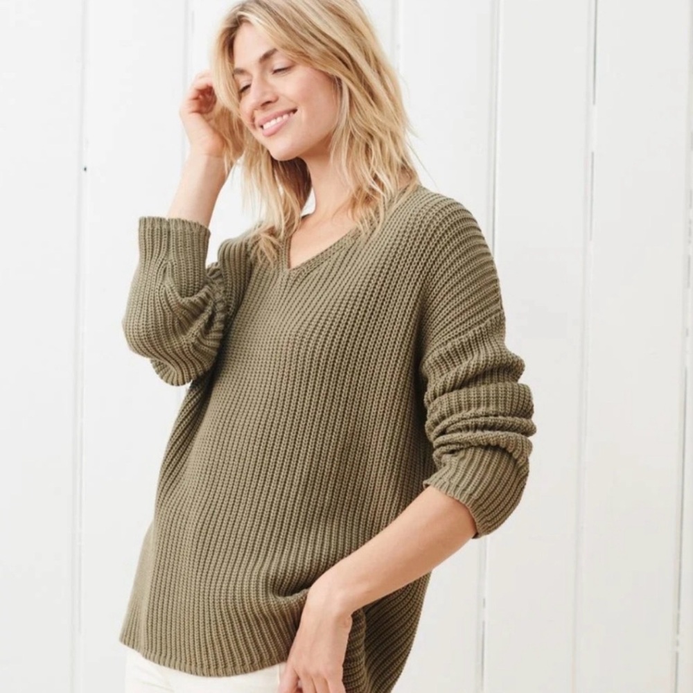 Jenni Kayne Cotton Cabin V-Neck Sweater